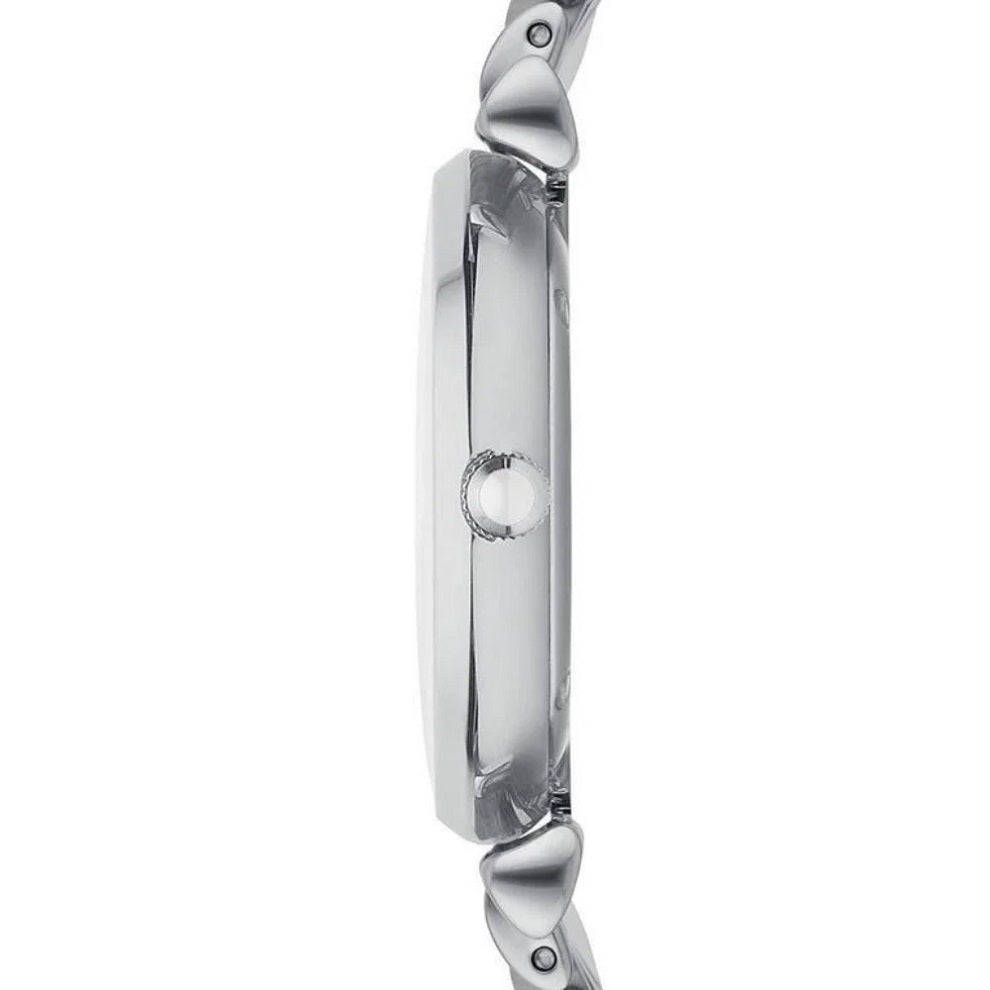 Side profile of Emporio Armani AR1908 with sleek design and polished silver finish
