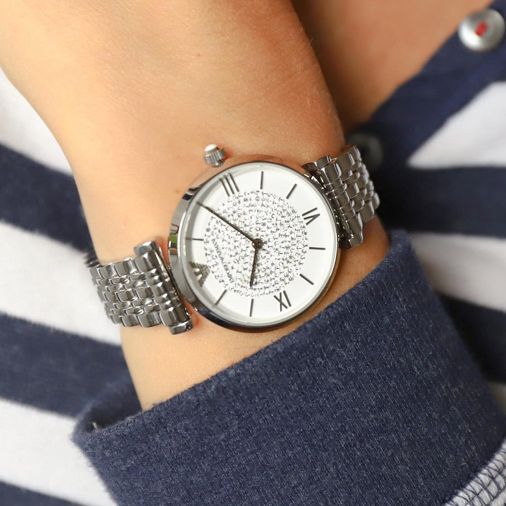 Ar1925 Emporio Armani AR1925 - Gianni T-Bar Women's Silver Pavé Watch – Watch ...