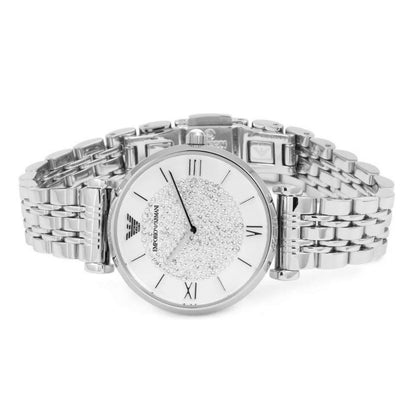 Emporio Armani AR1925 Gianni T-Bar women’s watch with stainless steel strap and crystal pave white dial
