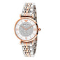 Front view of Emporio Armani AR1926 with elegant two-tone strap and crystal-accented white dial