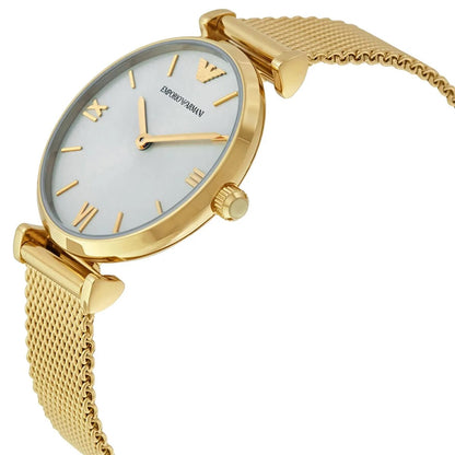 Angled shot of Emporio Armani AR1957 showing clean gold finish and sleek design