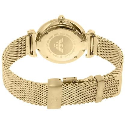 Back view of Emporio Armani AR1957 with stainless steel caseback and mesh bracelet