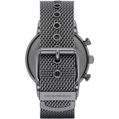 Rear view of Emporio Armani AR1979 showing stainless steel caseback and mesh bracelet