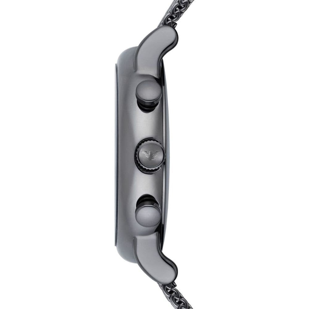 Side profile of Emporio Armani AR1979 men’s watch with sleek stainless steel case