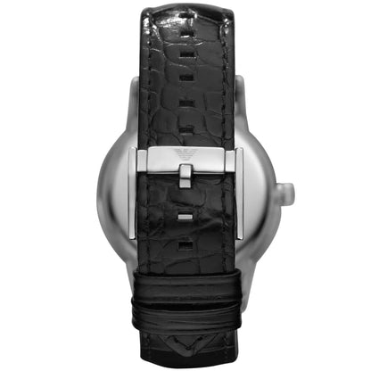 Back view of Emporio Armani AR2411 with polished caseback and leather strap
