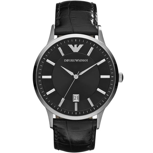Emporio Armani AR2411 Renato men’s watch with black leather strap and black dial