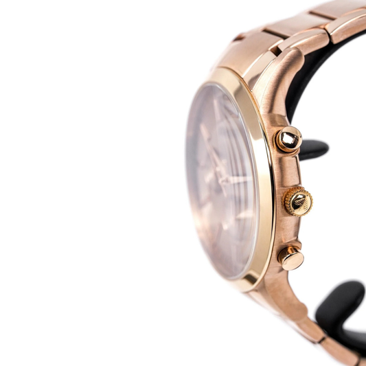 Angled photo of Emporio Armani AR2452 with rose gold dial and bracelet