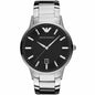Front view of Emporio Armani AR2457 with black dial and stainless steel strap