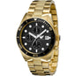 Front view of Emporio Armani AR5857 men’s watch with yellow gold strap and black dial