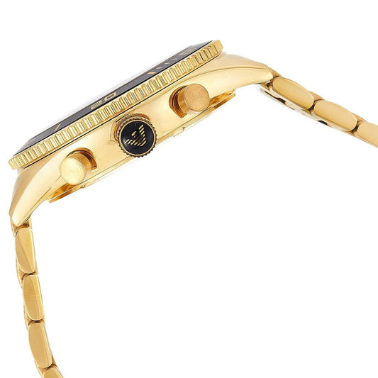 Side profile of Emporio Armani AR5857 showing the yellow gold strap and black dial