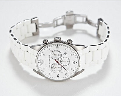 Emporio Armani AR5859 Sportivo men’s watch with silicone white strap, white dial, and silver case