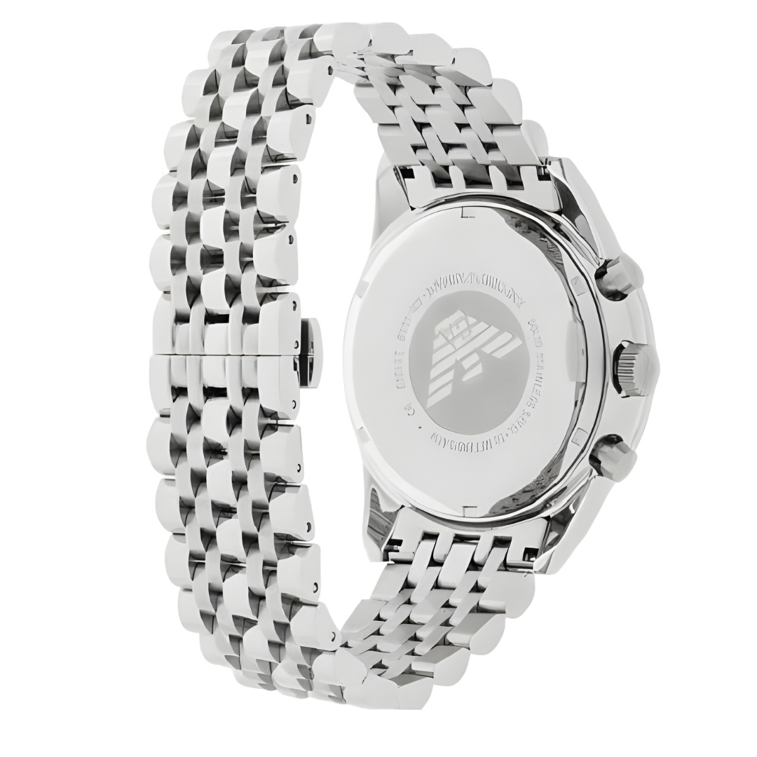 Back view of Emporio Armani AR5983 showing the stainless steel silver strap