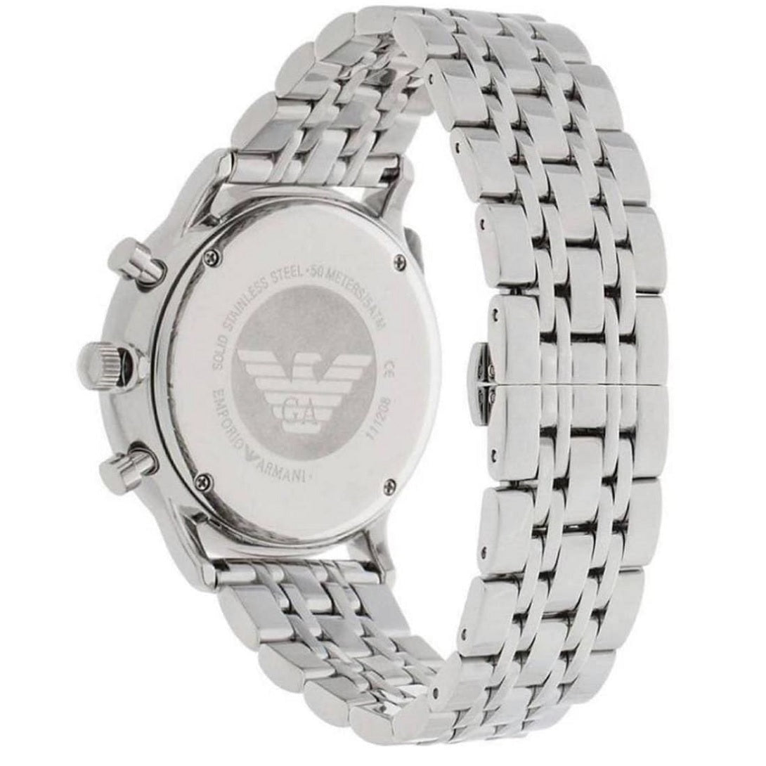 Back view of Emporio Armani AR5988 showing the stainless steel silver strap