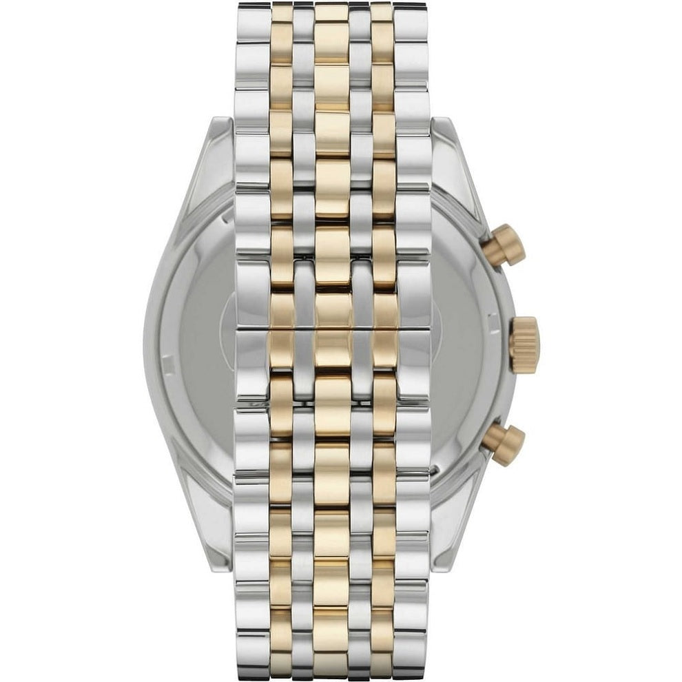 Back view of Emporio Armani AR6088 showing the two-tone silver and gold-tone strap