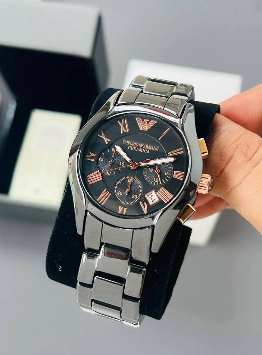 Emporio Armani AR1410 men’s ceramic black chronograph watch with black dial