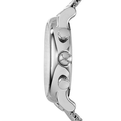 Side view of Emporio Armani AR1808 men’s silver watch with black dial