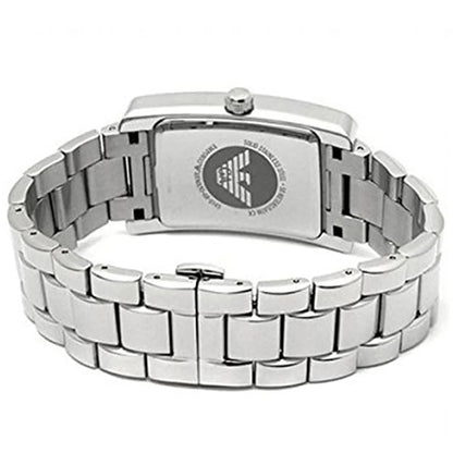 Back case of Emporio Armani AR0146 women’s watch with engraved stainless steel and logo details