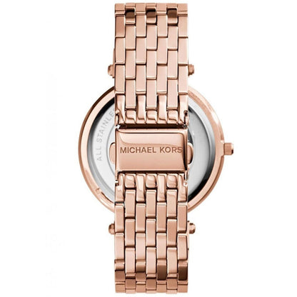 Back and clasp view of Michael Kors MK3399 with full rose gold finish