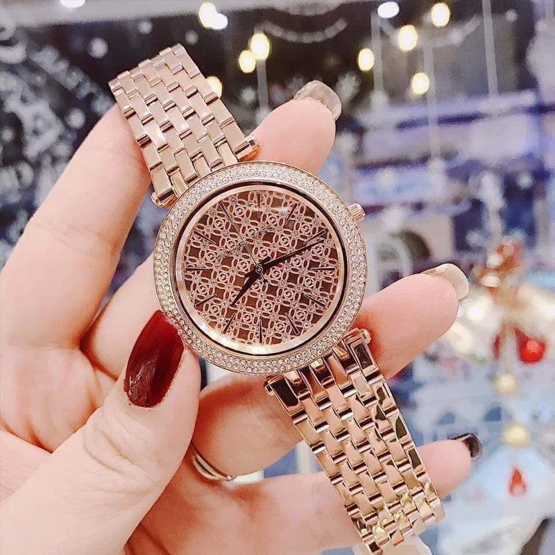 Michael Kors MK3399 women's watch with rose gold stainless steel strap and crystal-accented rose gold dial