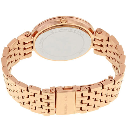 Caseback and clasp view of Michael Kors MK3439 with polished rose gold finish
