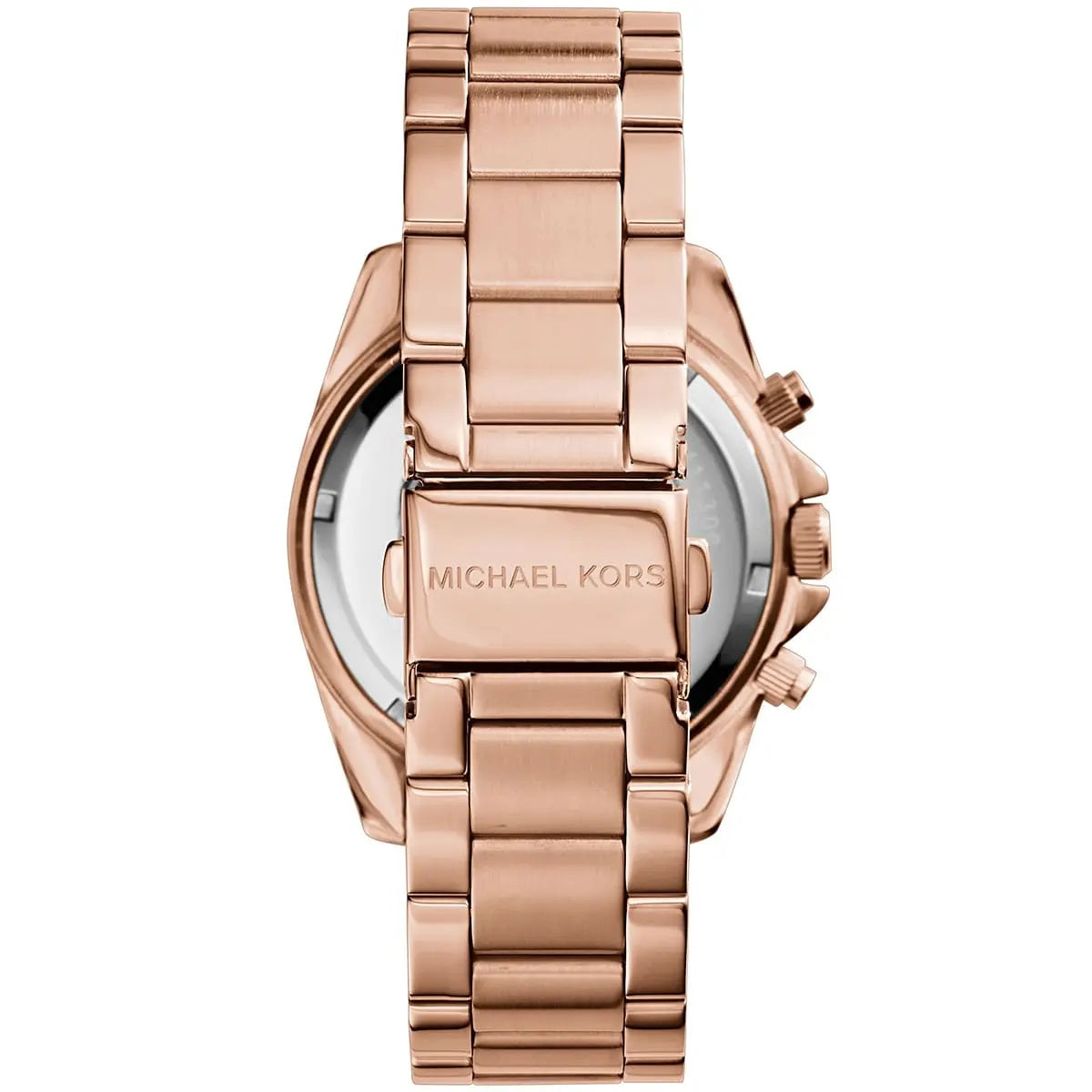 Caseback and clasp view of Michael Kors MK5263 with smooth rose gold finish