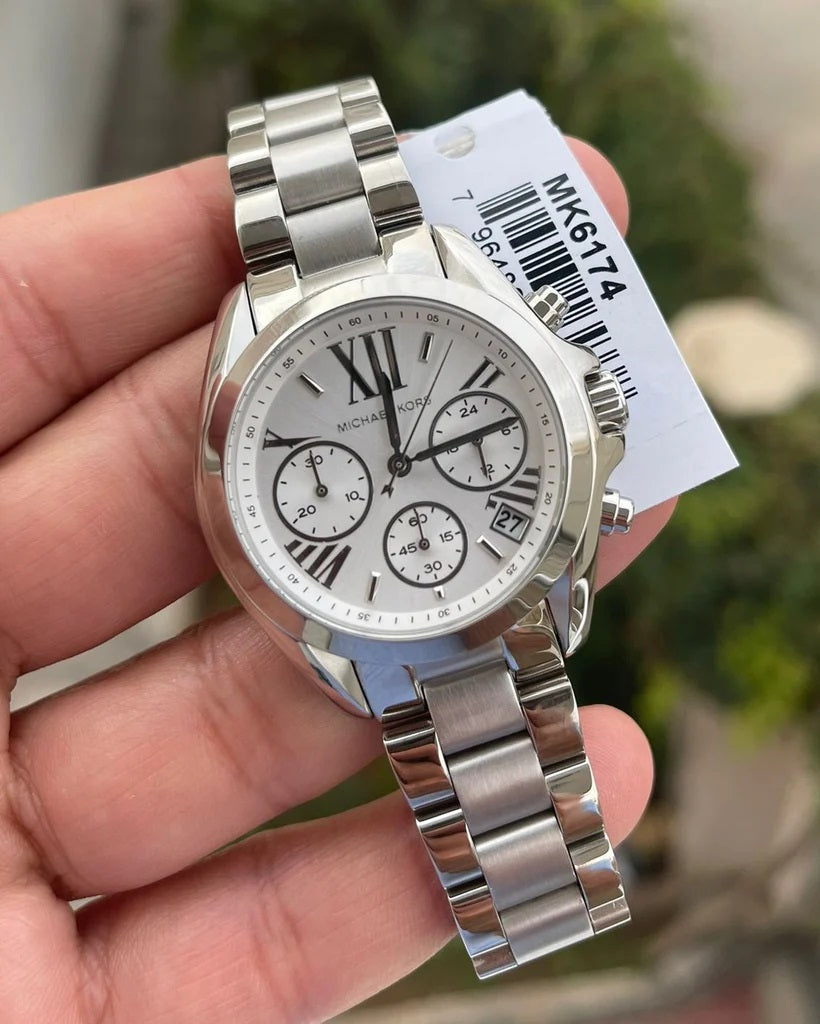 Michael Kors MK6174 women's watch with stainless steel silver strap and matching silver dial