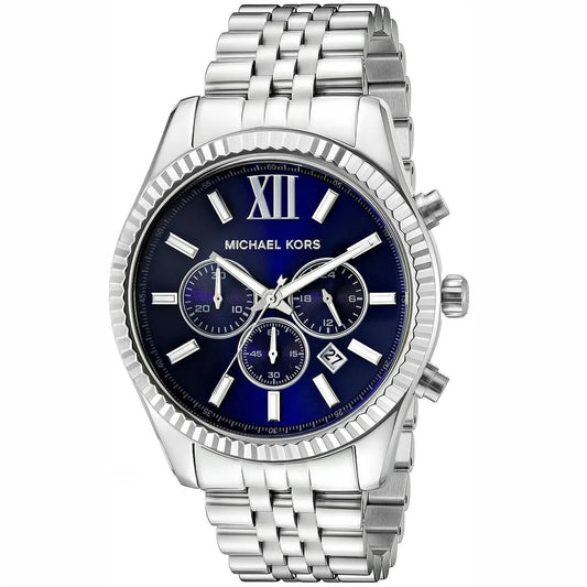 Michael Kors MK8280 men's watch with stainless steel silver strap and blue dial