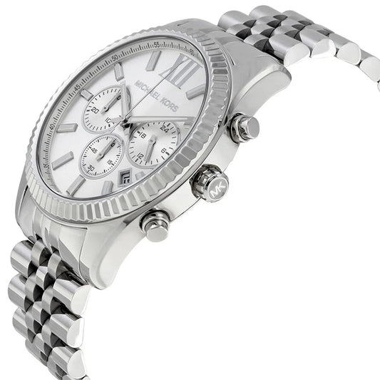 Close-up of the silver dial on Michael Kors MK8405 men's stainless steel watch