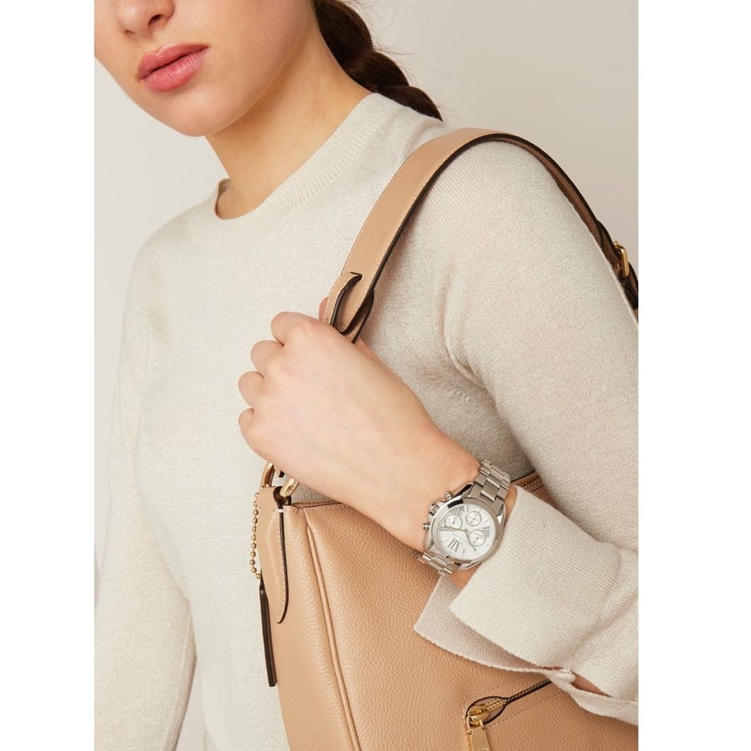 Worn on wrist Michael Kors MK6174 women's stainless steel silver watch 