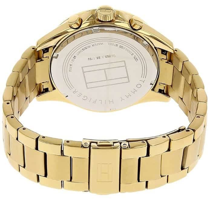 Clasp and bracelet view of Tommy Hilfiger 1791121 men's gold stainless steel watch