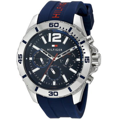 Close-up of blue dial on Tommy Hilfiger 1791142 men's sport watch
