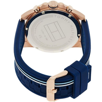 Clasp and blue silicone strap of Tommy Hilfiger 1791474 men's rose gold watch