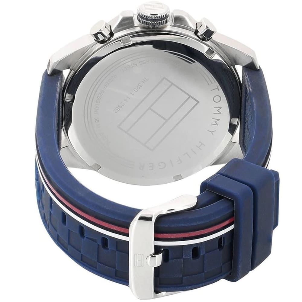 Clasp and strap view of Tommy Hilfiger 1791476 with blue silicone band