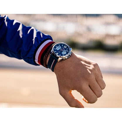 Tommy Hilfiger 1791476 blue men's sport watch worn on wrist