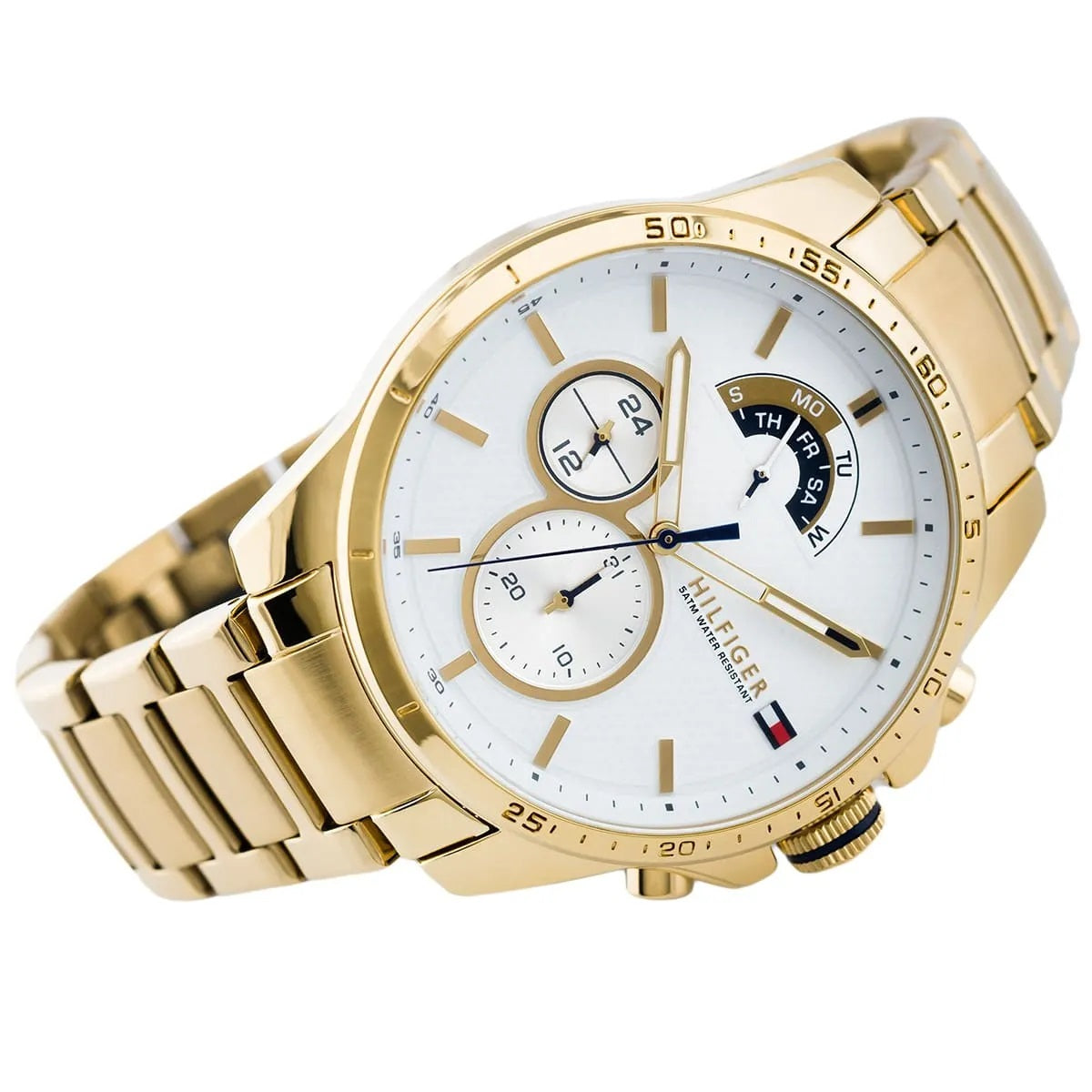 Tommy Hilfiger 1791538 men's watch with white dial and gold stainless steel strap
