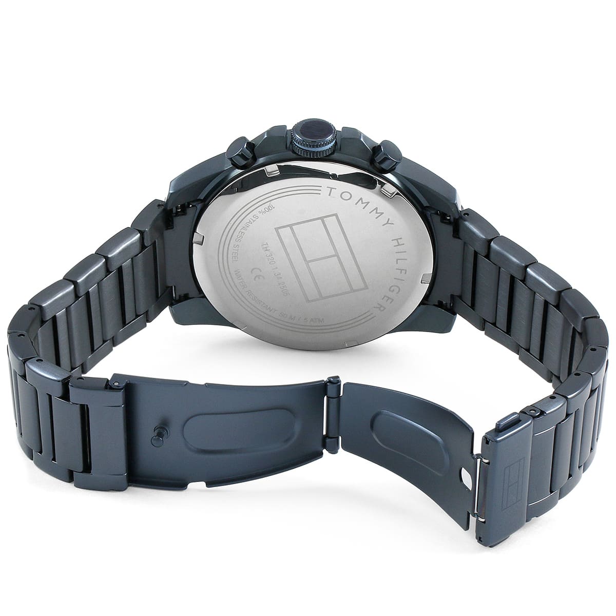 Blue stainless steel open strap and clasp of Tommy Hilfiger 1791560 watch