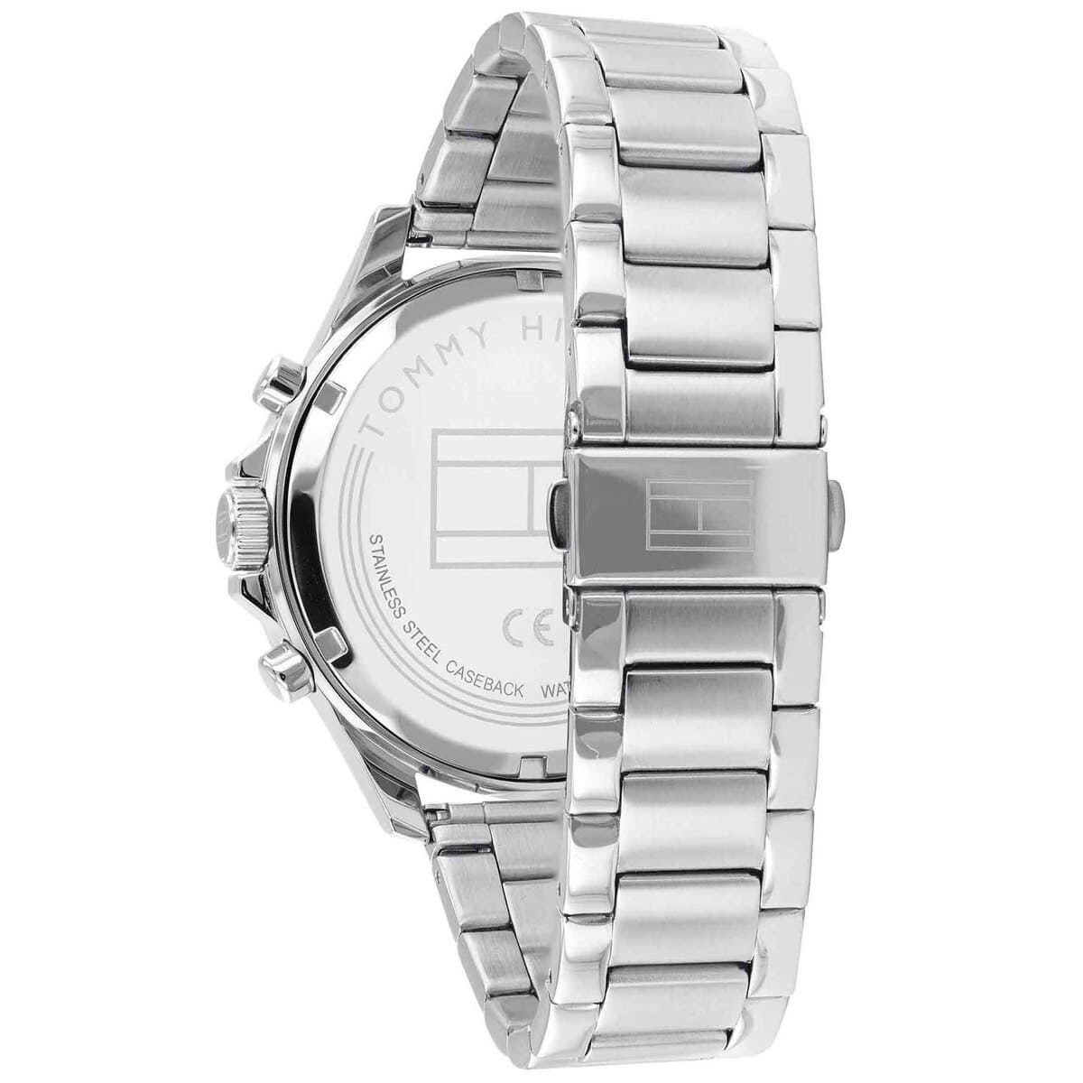 Back view of Tommy Hilfiger 1791718 men’s watch with silver strap and case