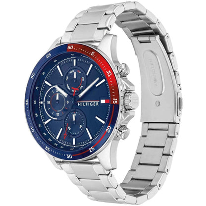 Stainless steel Tommy Hilfiger men’s watch 1791718 featuring blue dial