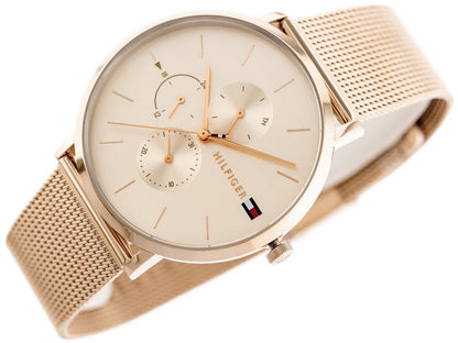 Close-up of rose gold dial on Tommy Hilfiger women’s watch 1781944